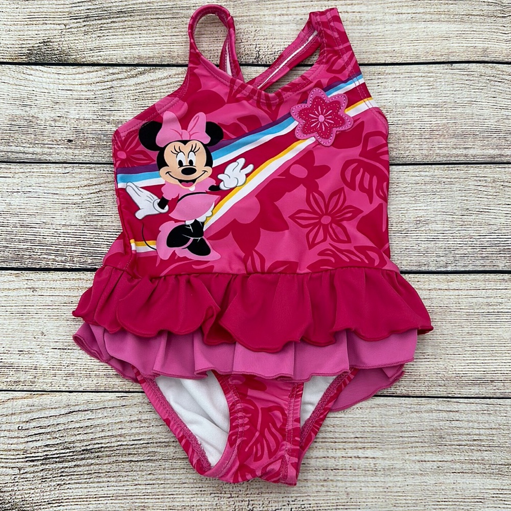Disney Store Minnie Mouse Tropical Pink Swimsuit Size 2T